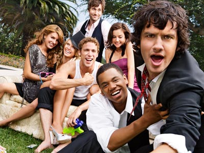 pictures of 90210 cast. The 90210 cast horses around in this photo. That's Michael Steger out in 