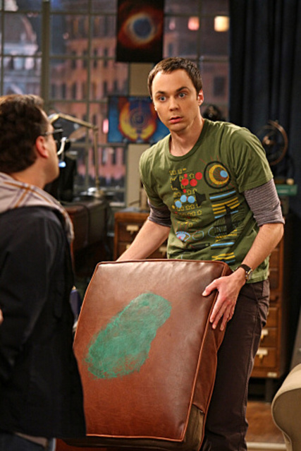 Sheldon is horrified when he finds a paint stain on his couch on next week's